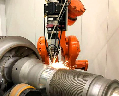 Sistema di saldatura laser robotizzato per alberi pompa, rulli e miglioramento superficiale di parti rotanti