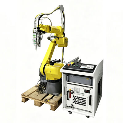 Tagliatore laser robot FANUC conveniente con braccio articolato a 6 assi e laser a fibra Raycus/IPG per la fabbricazione di piccoli lotti di metalli personalizzati